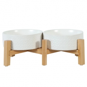 Zolux Keramo Duo ceramic bowls on bamboo stand